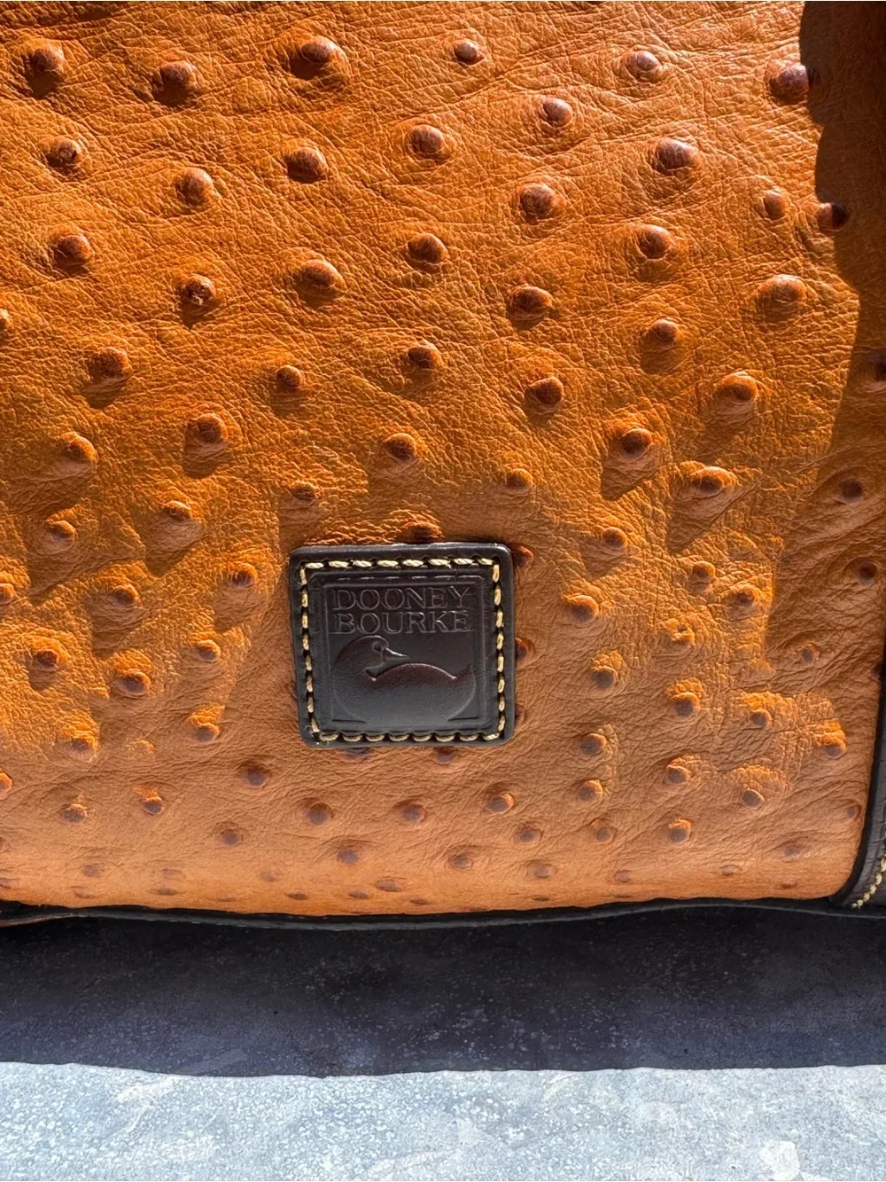 Dooney & Bourke Ostrich Embossed Dome Leather Satchel Shoulder Bag Tote